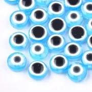 Perline rotonde piatte - occhio portafortuna - 9.5x6 mm - Sky Blue x10