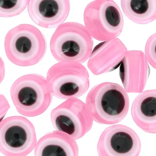 Perline rotonde piatte - occhio portafortuna - 8x5.5 mm - Rosa x10