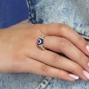 Perline rotonde piatte - occhio portafortuna - 8x5.5 mm - Rosa x10