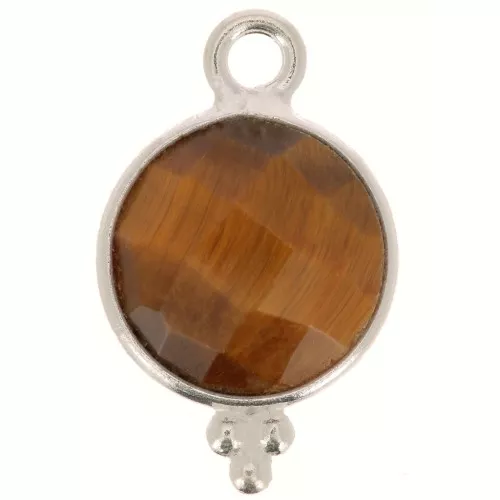 Ciondolo rotondo sfaccettato con palline 12x7 mm Argento 925 - Occhio di tigre