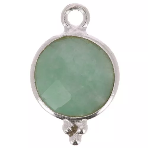 Ciondolo rotondo sfaccettato con palline 12x7 mm Argento 925 - Amazzonite x