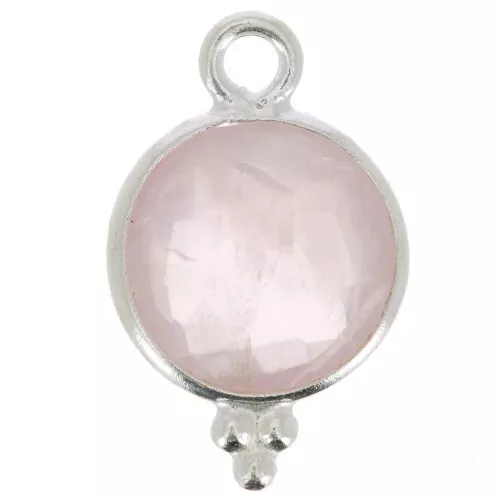 Ciondolo rotondo sfaccettato con palline 12x7 mm Argento 925 - Quarzo rosa
