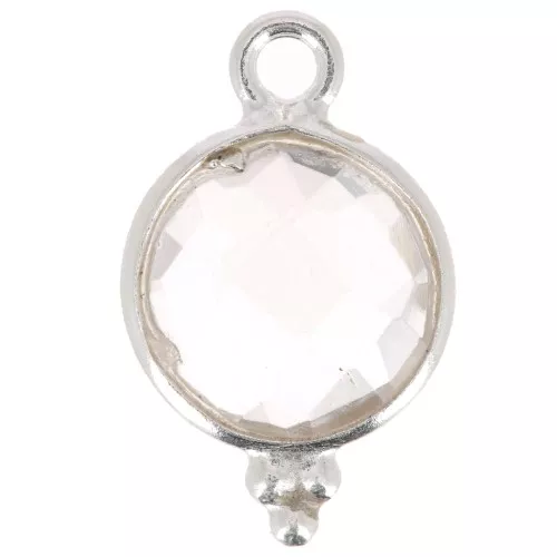 Ciondolo rotondo sfaccettato con palline 12x7 mm Argento 925 - Cristallo di rocca