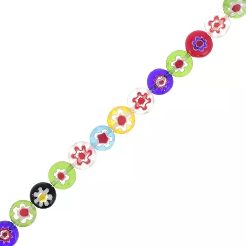 Perline di vetro rotonde piatte Millefiori 10 mm multicolore x20