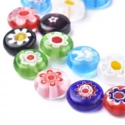 Perline di vetro rotonde piatte Millefiori 10 mm multicolore x20