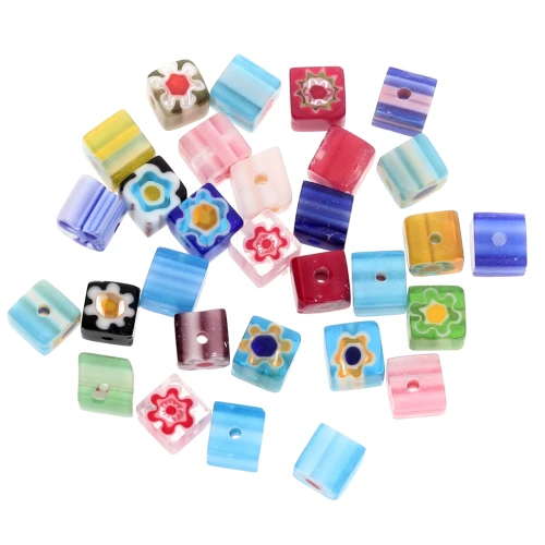 Perline di cubo di vetro Millefiori 6 mm Multicolore x30