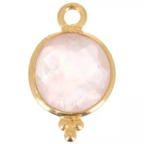 Ciondolo sfaccettato con palline 12x7 mm 925 Arg. placcato oro Quarzo rosa