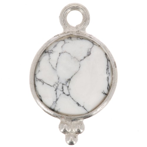 Ciondolo rotondo sfaccettato con palline 15x9 mm Argento 925 - Howlite x1