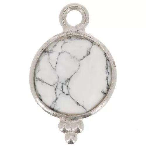 Ciondolo rotondo sfaccettato con palline 15x9 mm Argento 925 - Howlite x1