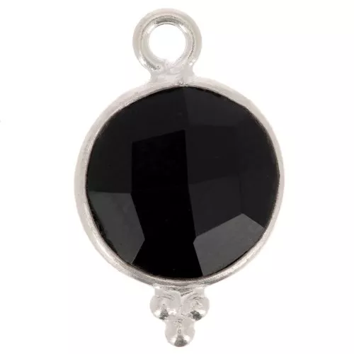 Ciondolo rotondo sfaccettato con palline 15x9 mm Argento 925 - Onice nero x