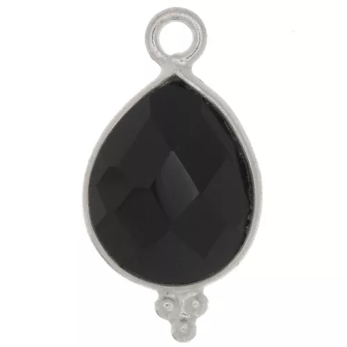 Ciondolo goccia sfaccettato con palline 16x9 mm Argento 925 - Onice nero x1