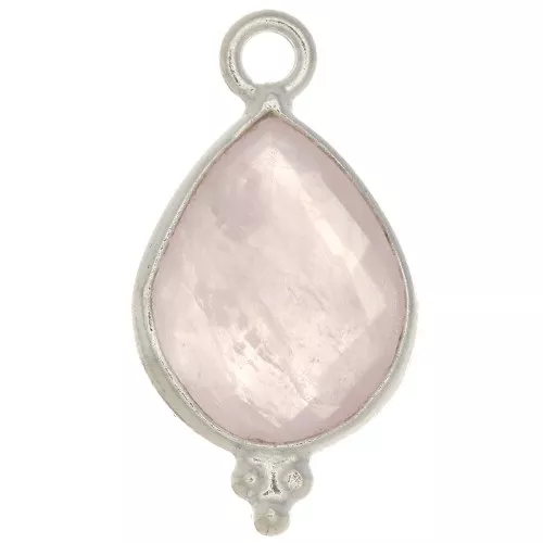 Ciondolo goccia sfaccettato con palline 16x9 mm Argento 925 - Quarzo rosa