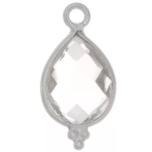 Ciondolo goccia sfaccettato con palline 16x9 mm Argento 925 - Cristallo di rocca