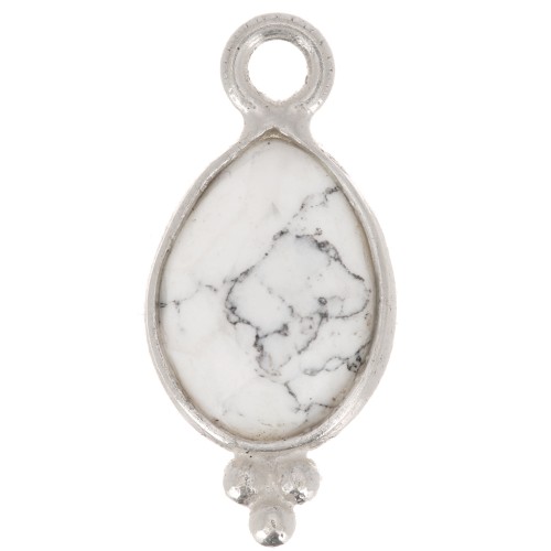 Ciondolo goccia sfaccettato con palline 14x7 mm Argento 925 - Howlite x1