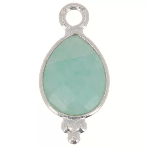 Ciondolo goccia sfaccettato con palline 14x7 mm Argento 925 - Amazzonite x1