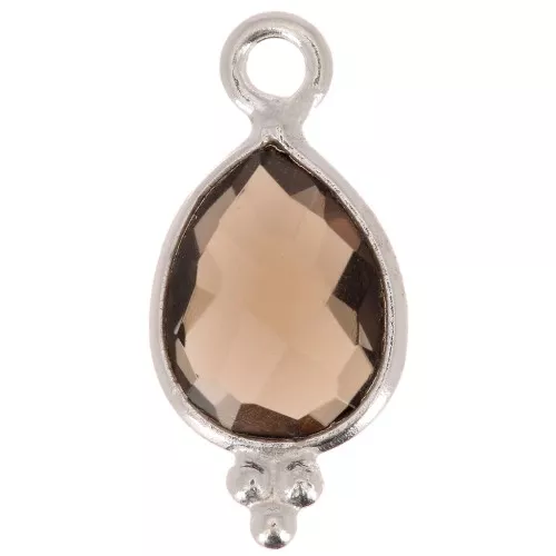 Ciondolo goccia sfaccettato con palline 14x7 mm Argento 925 - Quarzo fume'
