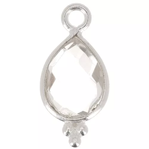 Ciondolo goccia sfaccettato con palline 14x7 mm Argento 925 - Cristallo di rocca