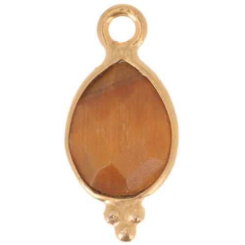 Ciondolo sfaccettato con palline 14x7 mm Argento 925 Placcato oro Occhio di tigre