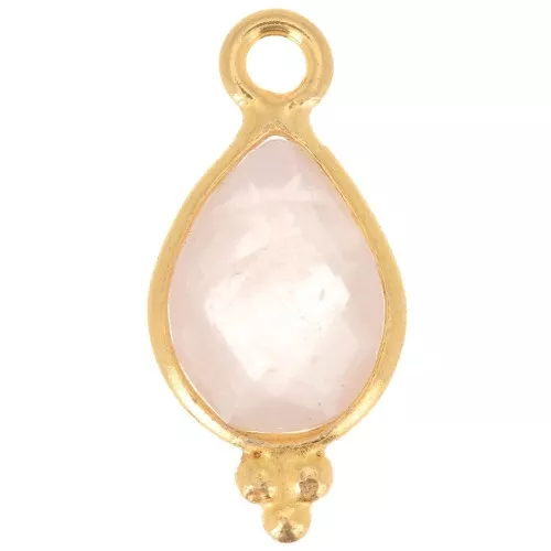 Ciondolo sfaccettato con palline 14x7 mm Argento 925 Placcato oro- quarzo rosa