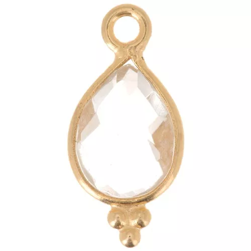 Ciondolo goccia sfaccettato con palline14x7 mm Argento 925 Placcato oro Cristallo