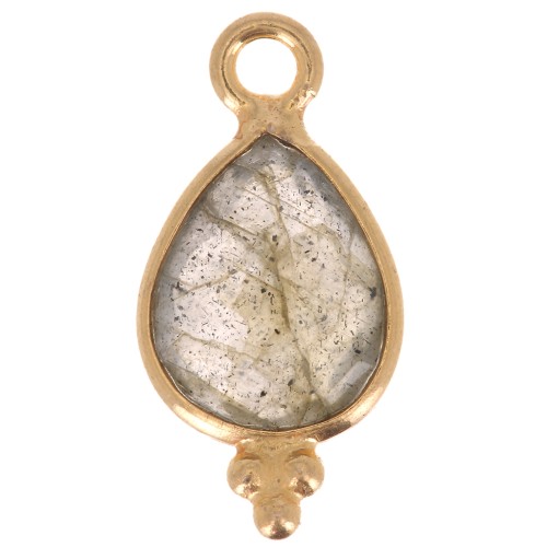 Ciondolo goccia sfaccettato con palline 14x7mm Argento925 Placcato oro Labradorite