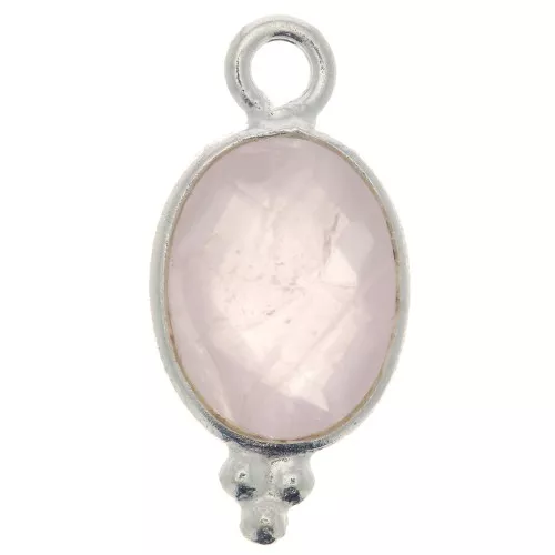 Ciondolo ovale sfaccettato con palline 14x7 mm Argento 925 - Quarzo rosa x