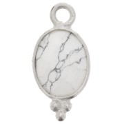 Ciondolo ovale sfaccettato con palline 14x7 mm Argento 925 - Howlite x1