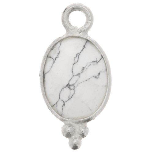 Ciondolo ovale sfaccettato con palline 14x7 mm Argento 925 - Howlite x1