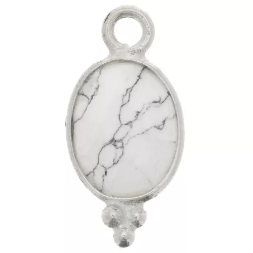 Ciondolo ovale sfaccettato con palline 14x7 mm Argento 925 - Howlite x1