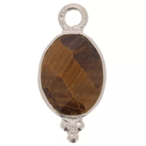 Ciondolo ovale sfaccettato con palline 14x7 mm Argento 925 - Occhio di tigre
