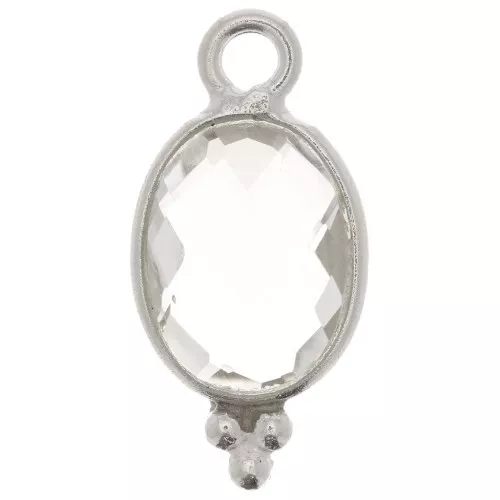 Ciondolo ovale sfaccettato con palline 14x7 mm Argento 925 - Cristallo di rocca