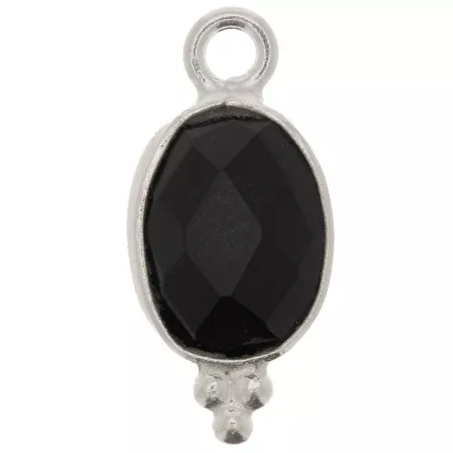 Ciondolo ovale sfaccettato con palline 14x7 mm Argento 925 - Onice nero x1