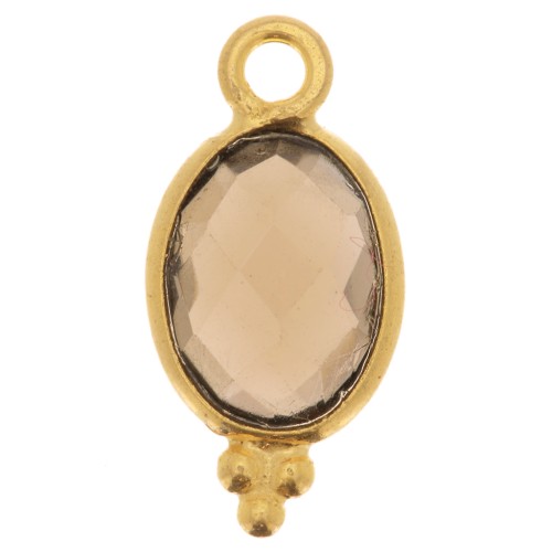 Ciondolo sfaccettato con palline 14x7 mm Argento 925 Placcato oro- Quarzo fume'