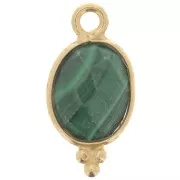 Ciondolo ovale sfaccettato con palline 14x7 mm Arg.925 Placcato oro Malachite