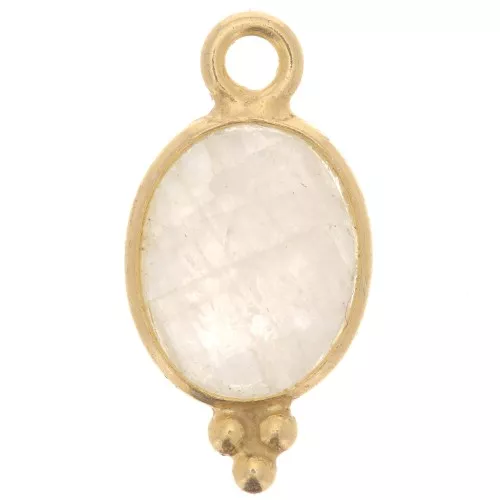 Ciondolo ovale sfaccettato con palline 14x7 mm Arg.925 Placcato oro pietra di luna