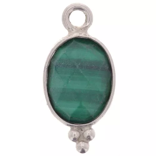 Ciondolo ovale sfaccettato con palline 14x7 mm Arg.925 - Malachite x1