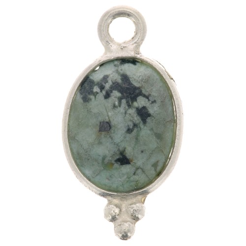 Ciondolo ovale sfaccettato con palline 14x7 mm Arg.925 - Turchese africana diaspro