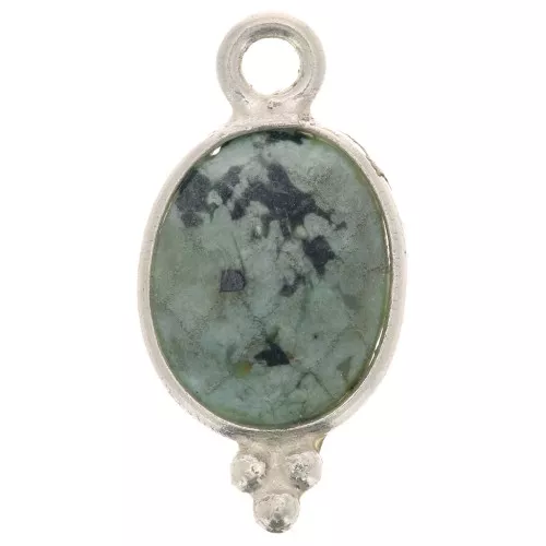 Ciondolo ovale sfaccettato con palline 14x7 mm Arg.925 - Turchese africana diaspro