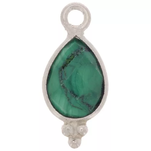 Ciondolo goccia sfaccettato con palline 14x7 mm Argento 925 - Malachite x1