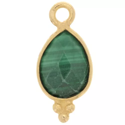 Ciondolo sfaccettato con palline 14x7 mm Argento 925 Placcato oro Malachite