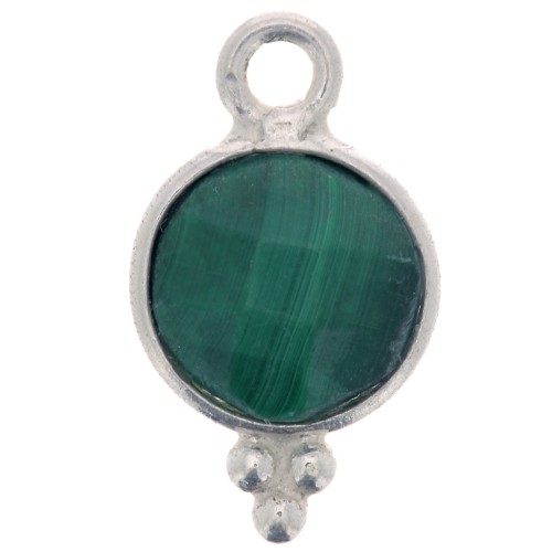 Ciondolo rotondo sfaccettato con palline 7 mm - Argento 925 - Malachite x1