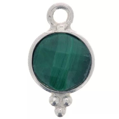 Ciondolo rotondo sfaccettato con palline 7 mm - Argento 925 - Malachite x1