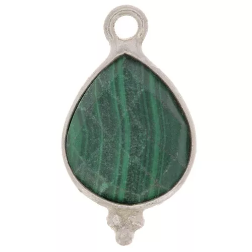 Ciondolo goccia sfaccettato con palline 16x9 mm Argento 925 - Malachite x1