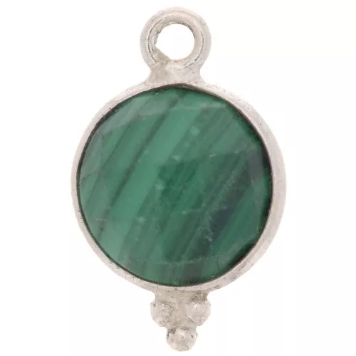 Ciondolo rotondo sfaccettato e palline 9 mm Arg.925 - Malachite