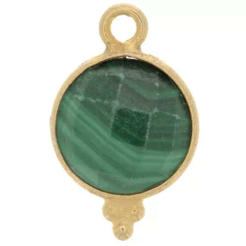 Ciondolo sfaccettato e palline 9 mm Arg.925 Placcato oro Malachite