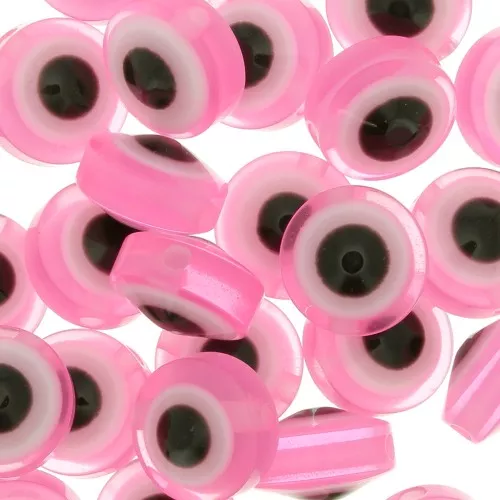 Perline rotonde piatte - occhio portafortuna - 9.5x6 mm - Rosa x10