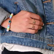 Perline rotonde piatte - occhio portafortuna - 9.5x6 mm - Rosa x10