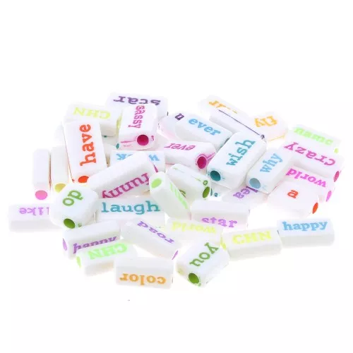 Assortimento di 60 perline rettangolari parole e dimensioni casuali Bianco - Multicolore