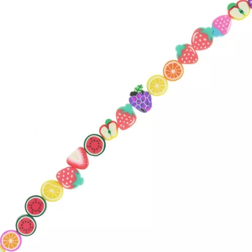Perline di frutta in pasta polimerica 10 mm - Multicolore x38cm