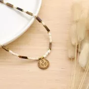 Pendente tondo piatto 20mm scarabeo inciso escluso Perles&Co-Madreperla - Oro x1